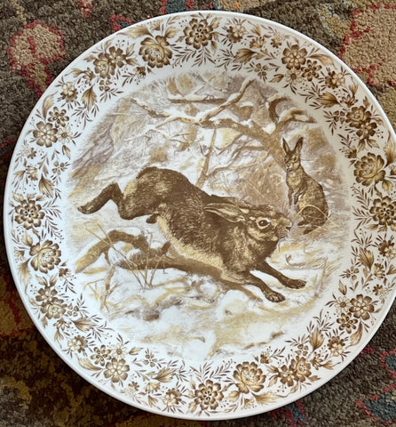 Vintage Bavarian Woodland Leaping Rabbit / Hare Plate Floral Border
