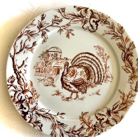 Vintage French Transferware Variegated Brown Turkey 🦃 Plate Tom Turkey