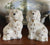 Miniature Beswick Pair White w/ Black & Gold English Staffordshire Spaniel Dog Figurines