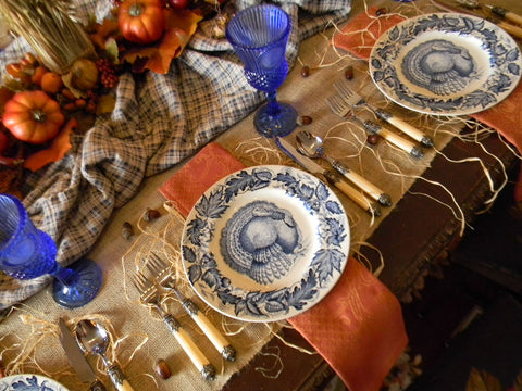 Thanksgiving Turkey Blue Transferware Plate Clarice Cliff  Autumn Foliage Royal Staffordshire