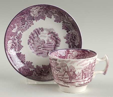 Purple Transferware Demi Demitasse Cup and Saucer English Scenery Wood & Sons