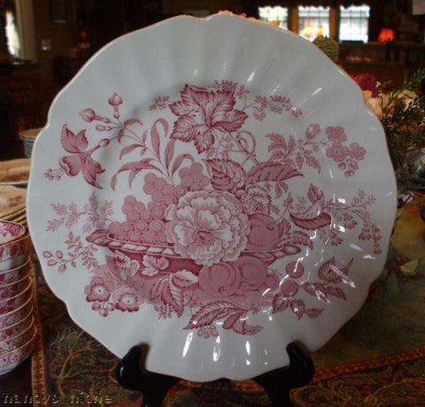 Red Transferware Plate Basket of Fruit and Flowers Butterfly Royal Doulton