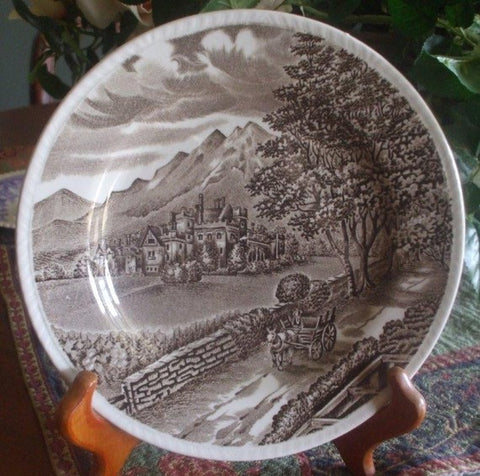 Wood & Sons "Westmorland" Brown Transferware Plate Horse Cart English Manor  Mountains