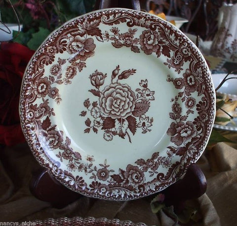 Vintage Spode Marina Brown Transferware Plate Cabbage Roses 6.5