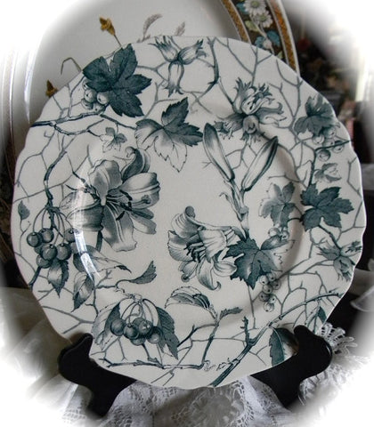 Vintage Teal Transferware English Bowl  Lily Rare
