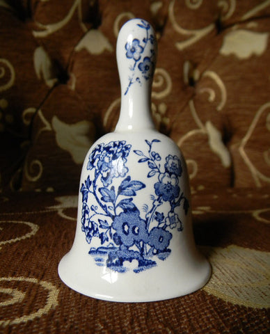 Vintage Mason's Blue Transferware Bell Manchu Oriental / Asian Flowers