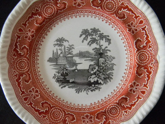 RARE Two Color Brick Red and Black Spode Copeland Transferware Plate M
