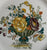 Green Polychrome Vintage English Transferware Plate Basket of Flowers Goldenrod, Teal, Aubergine & Sienna