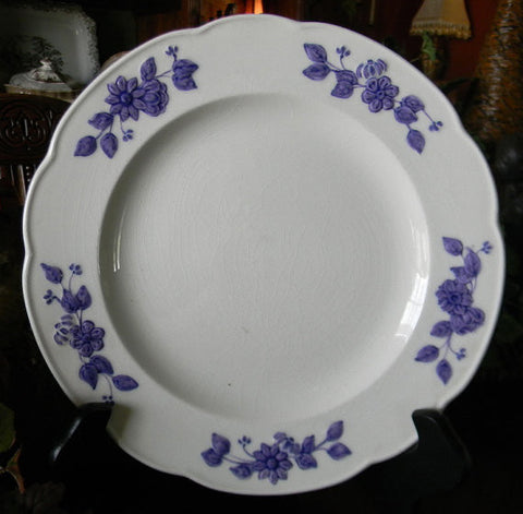 Antique  English Creamware  Plate  Embossed and Painted Purple Floral Border George Jones