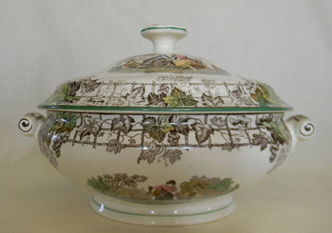Spode Byron Dual Handled Pastoral Brown Transferware Lidded Tureen Covered Casserole