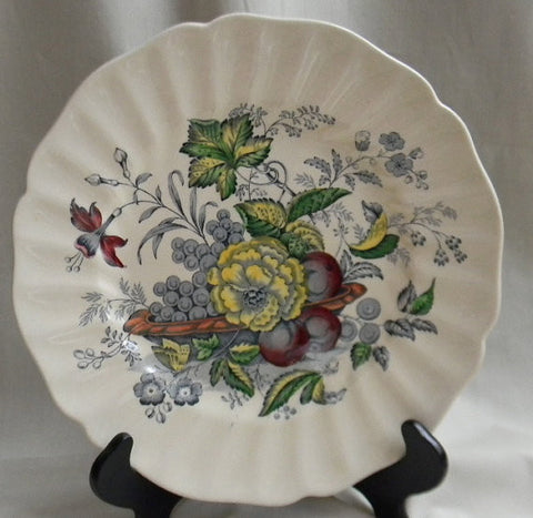 Blue Transferware Plate Basket of Fruit and Flowers Butterfly Royal Doulton