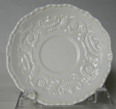 Vintage CreamWare Cream Ware Small Saucer Plate w/ Embossed Urns and Floral Scrolls Border