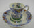 Vintage Demitasse Cup & Saucer - Blue Polychrome Transferware - RARE - Hand Painted - Spode Copeland Byron - Cottage Farm Lake Scenes