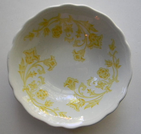 Vintage English Ironstone Bowls  Yellow and White  Scrolls and Vines on White Ironstone