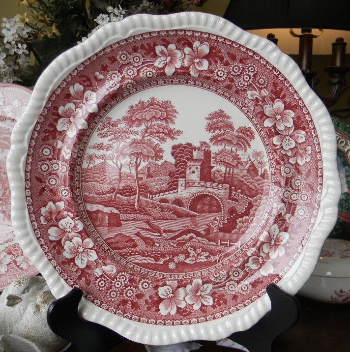 Vintage Red Transferware Luncheon Plate Spode Copeland Tower Bridge Bi