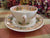 Brown Polychrome Transferware Woods Teacup Tea Cup and Saucer Flowers and Grapes SM