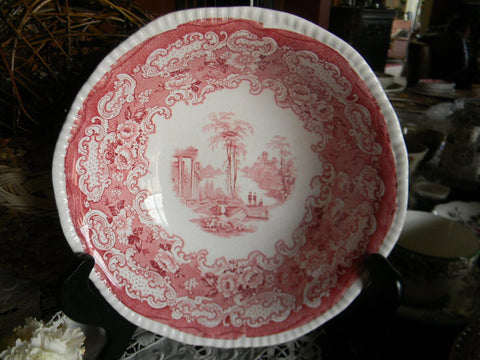Antique Red / Pink Staffordshire Transferware Vegetable Serving Bowl