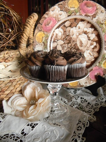 Vintage Brown Polychrome Transferware Plate Cupcake Stand Cake Stand Dessert Pedestal Cupcake Stand Wedding Decor