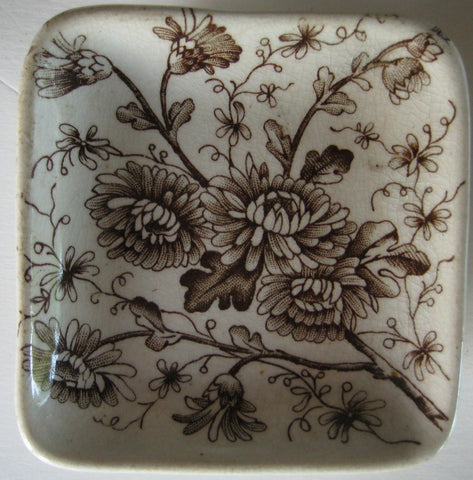 Antique Aesthetic Movement Brown Transferware Butter Pat  Grindley Spring Daisies