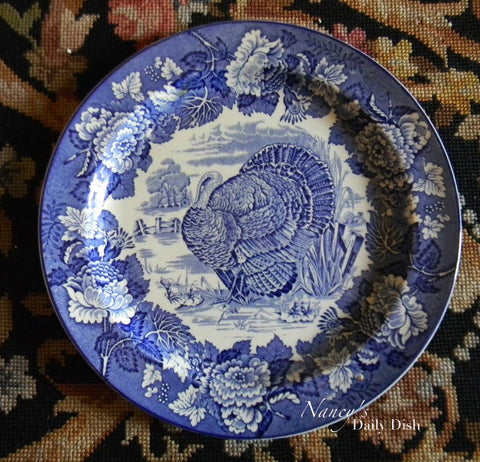 Vintage Thanksgiving Turkey Plate Enoch Wood & Sons English Scenery Blue and White Transferware Plate