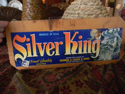 Vintage Wood Crate End Sign with Original Fruit Label Silver King Grapes Great Decorator Piece - Kitchen Decor