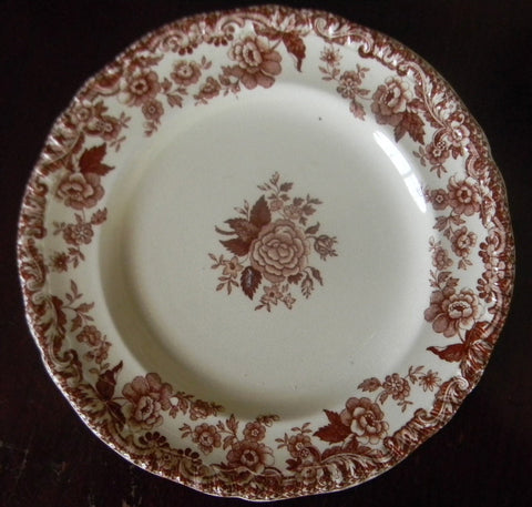 Vintage Spode Marina Brown Transferware Plate Cabbage Roses 5.5