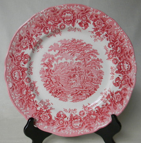 Vintage Red Transferware Plate Romantic Victorian Picnic and Courtship with Roses and Floral Border Valentines