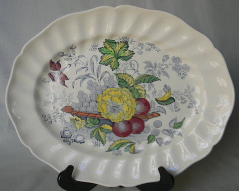 Blue Transferware English Ironstone Serving Platter Still LIfe Bowl of Fruit and Flowers Butterfly Royal Doulton