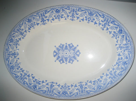 Light Blue and White Staffordshire China Large Antique Serving Tray Aesthetic Movement Blue Transferware Platter England