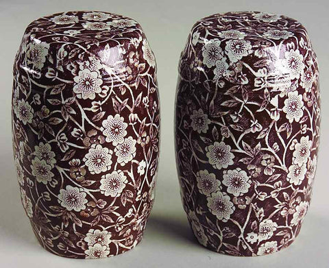 Vintage Floral Brown Chintz Calico English Transferware Barrel Salt and Pepper Shakers Extra Large