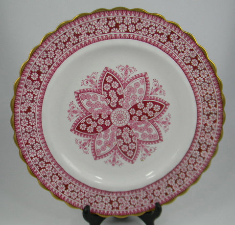 Vintage Spode Copeland Pink Red Transferware Dinner Plate Snowflake Plate Kaleidoscope Lace Rose Christmas Dish