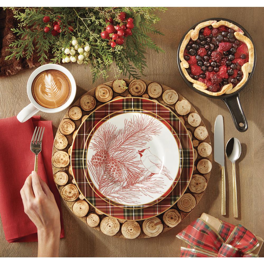 Tartan Plaid Red & Green Christmas 8" Salad Plates NEW 222 Fifth Wexfo