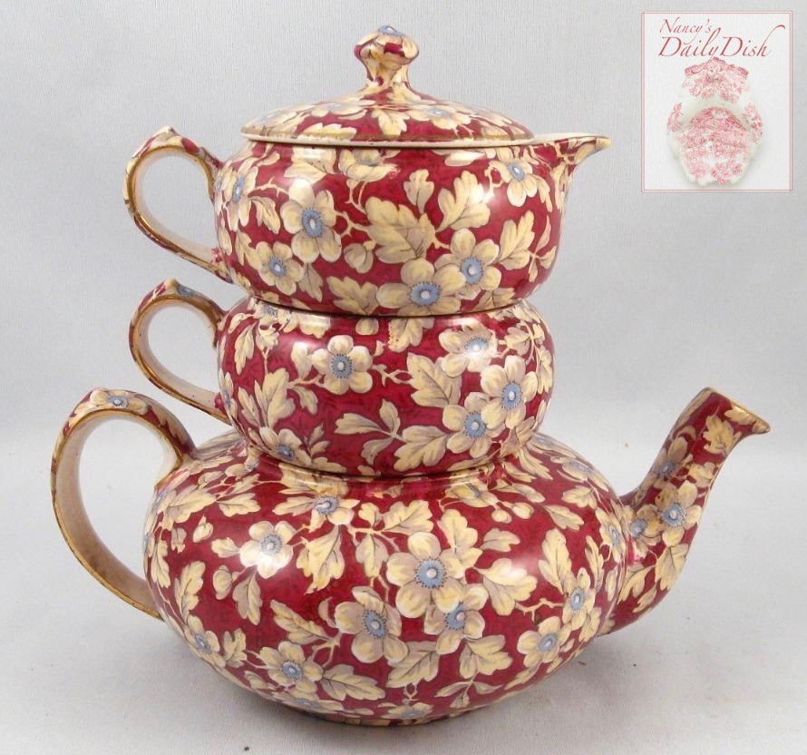 1940 Lord Nelson English Chintz Stackable Tea Set Stacking Teapot Suga