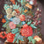 16" Vtg Round English Tole Tray Bountiful Harvest Bouquet Floral Fruit Butterfly