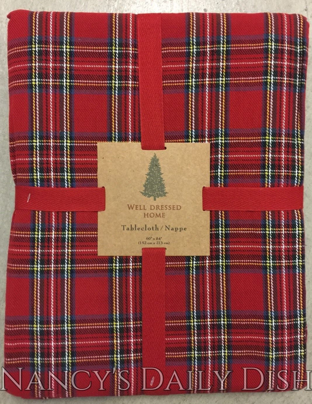 well dressed home christmas tablecloth Well Dressed Home Christmas PLAID RED GREEN Metallic SILVER Tablecloth 60x84 NEW