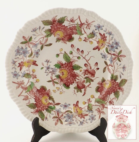 Spode Polychrome Red & Lilac Transferware Salad Plate Aster Flowers