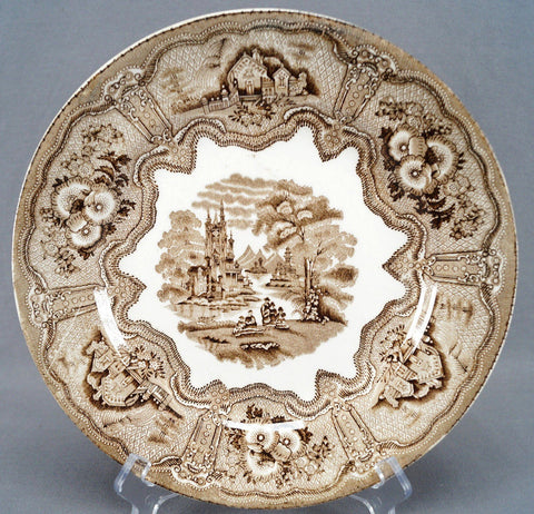 Antique 1850-70 Brown Scottish Transferware  Plate Verreville Pottery Glasgow