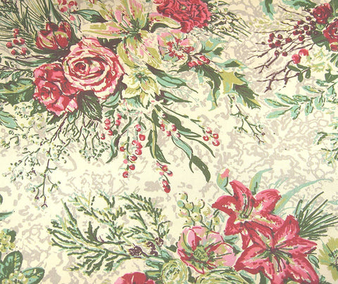 Set of 4 New April Cornell Chickadee Merry Victorian Roses Cloth Napkins Pink Red Green Cream