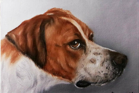 English Hunting Dog OIl Painting Portrait Original Hand Painted Artist Signed